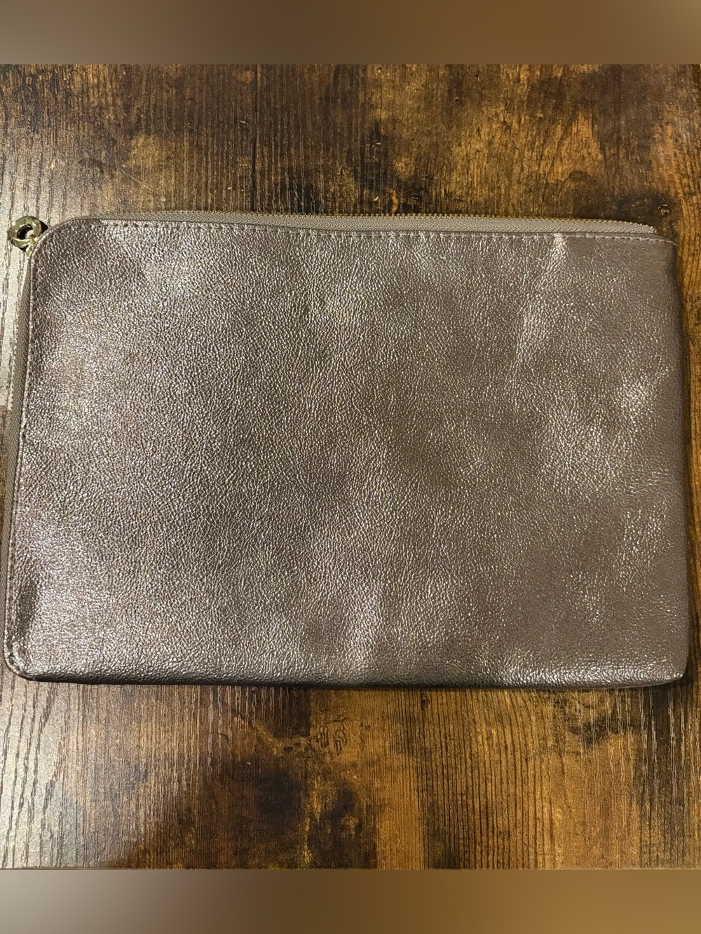Shiny Silver-Gray Faux Leather Zip Pouch/Clutch